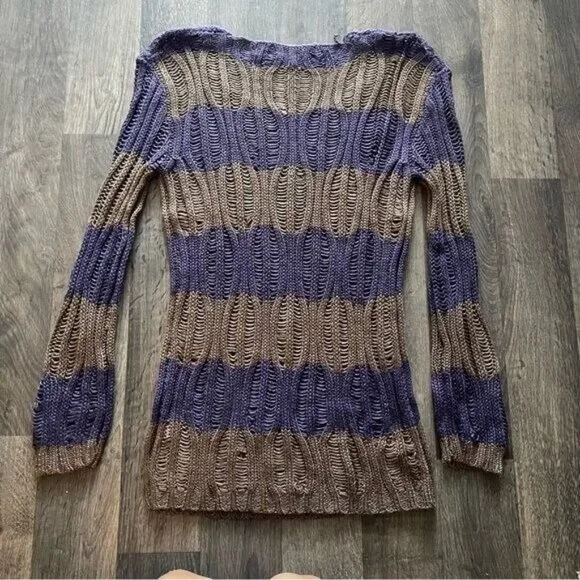 Lumiere Brown and Purple Pull Over Open Knit Sweater Size S - Picture 8 of 10